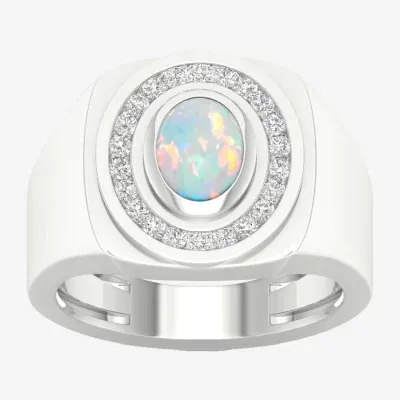 Mens Lab Created White Opal Sterling Silver Fashion Ring