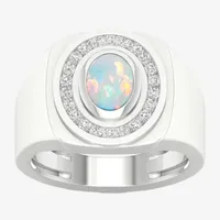 Mens Lab Created White Opal Sterling Silver Fashion Ring