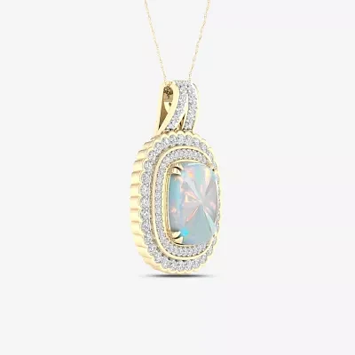 Womens Lab Created White Opal 14K Gold Over Silver Pendant Necklace