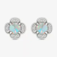 Lab Created White Opal Sterling Silver 11.3mm Stud Earrings