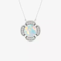 Womens Lab Created White Opal Sterling Silver Pendant Necklace