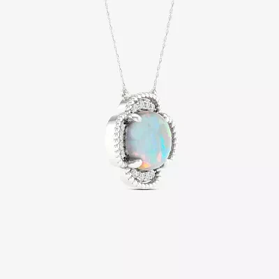 Womens Lab Created White Opal Sterling Silver Pendant Necklace