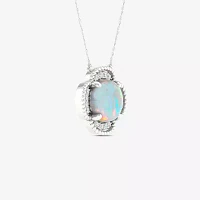 Womens Lab Created White Opal Sterling Silver Pendant Necklace