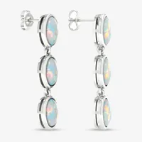 Lab Created White Opal Sterling Silver Oval Drop Earrings