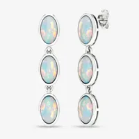 Lab Created White Opal Sterling Silver Oval Drop Earrings