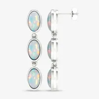 Lab Created White Opal Sterling Silver Oval Drop Earrings