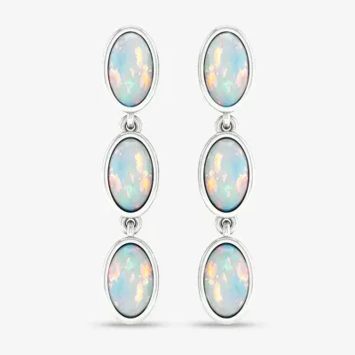 Lab Created White Opal Sterling Silver Oval Drop Earrings
