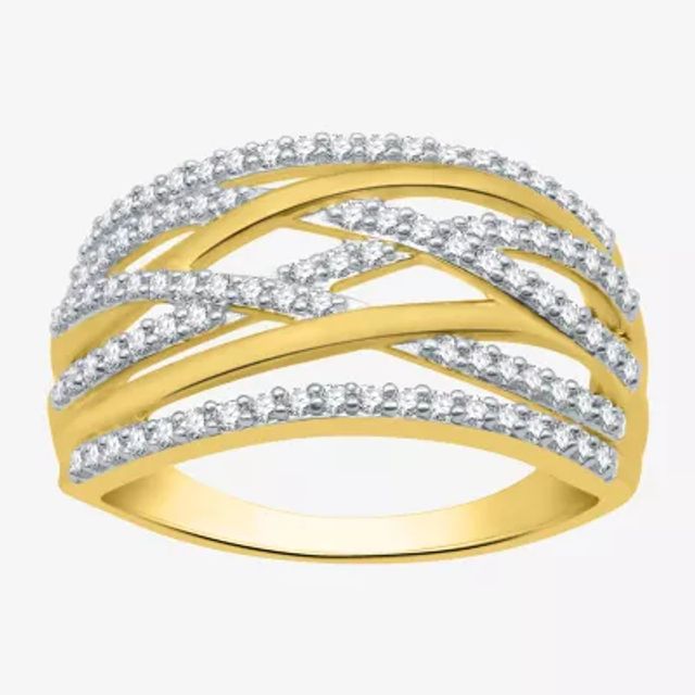 1/2 CT. T.W. Natural White Diamond 14K Gold Over Silver Crossover Band