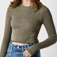 Arizona Womens Crew Neck Long Sleeve Crop Top Juniors