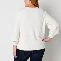 Liz Claiborne Plus Womens Crew Neck Long Sleeve Pullover Sweater