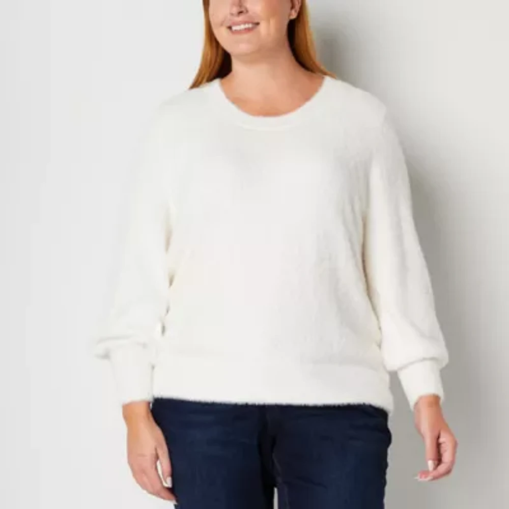 Liz Claiborne Plus Womens Crew Neck Long Sleeve Pullover Sweater