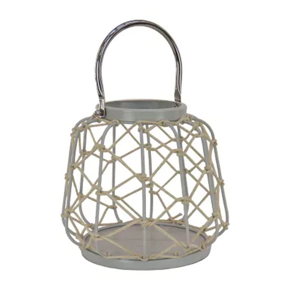 National Tree Co. Candle Rope Weave Glacier Gray Decorative Lantern