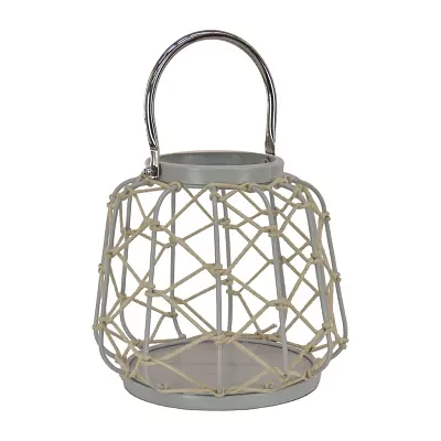 National Tree Co. Candle Rope Weave Glacier Gray Decorative Lantern