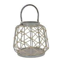 National Tree Co. Candle Rope Weave Glacier Gray Decorative Lantern
