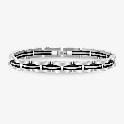 Mens Stainless Steel & Black IP Link Bracelet