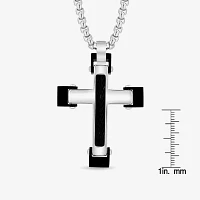 Mens Stainless Steel and Black Cable Cross Pendant