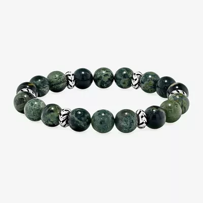 Green Jasper Sterling Silver Beaded Bracelet