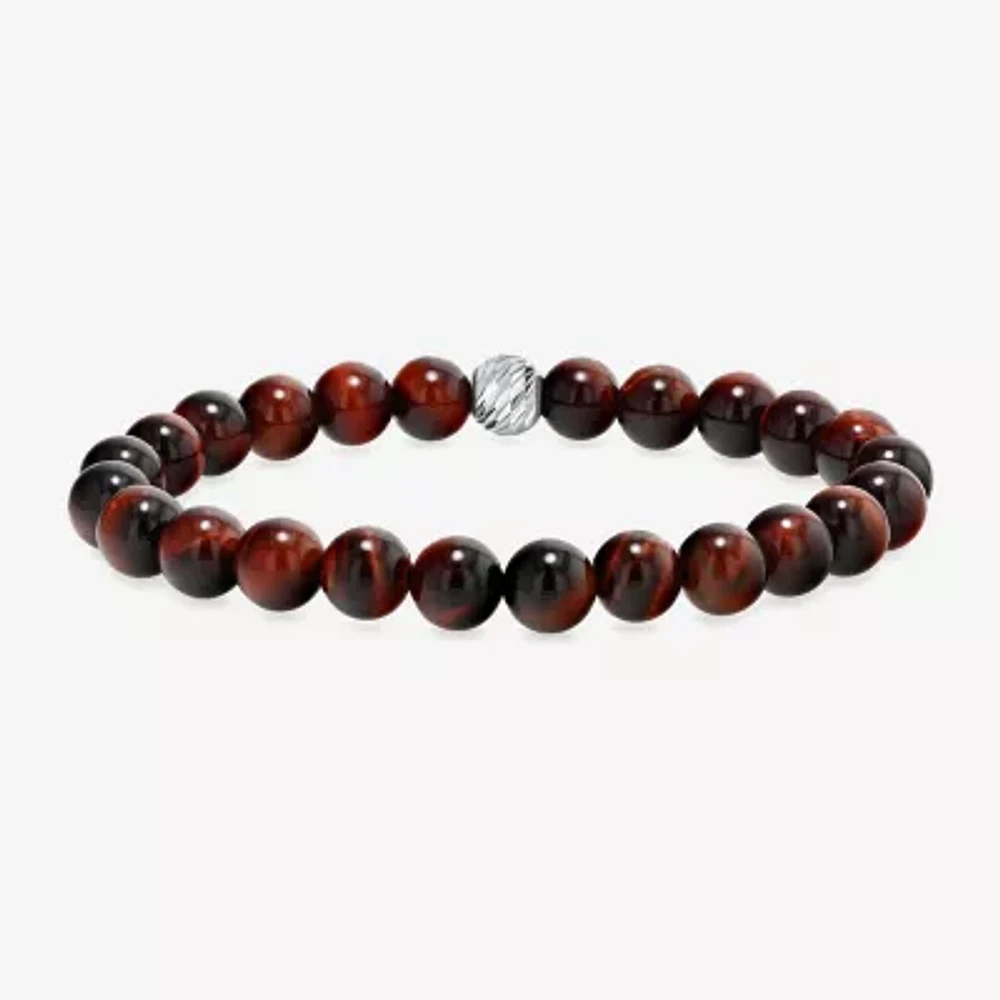 Red Tiger's Eye Sterling Silver Beaded Bracelet