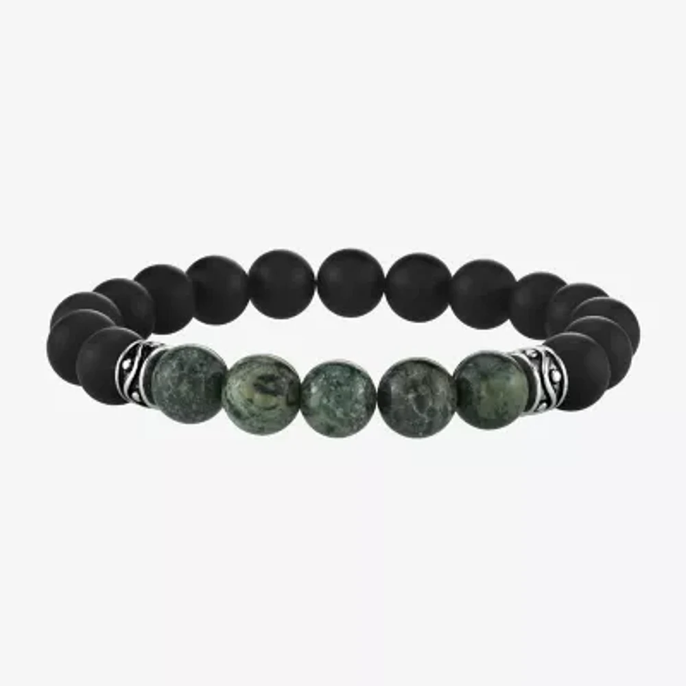 Agate Sterling Silver Beaded Bracelet