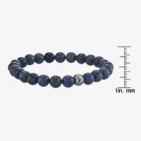 Mens Blue Agate Sterling Silver Beaded Bracelet
