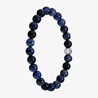 Mens Blue Agate Sterling Silver Beaded Bracelet