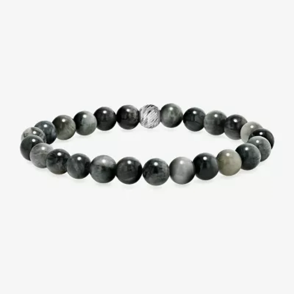 Gray Agate Sterling Silver Beaded Bracelet