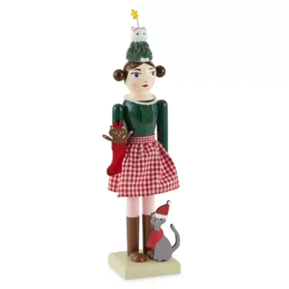 North Pole Trading Co. 14in Cat Girl Christmas Nutcracker