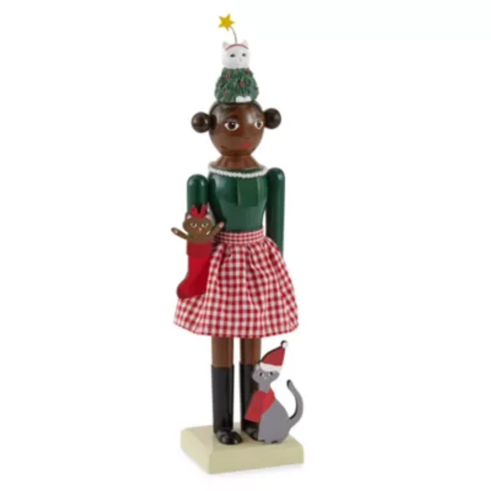 North Pole Trading Co. 14in Cat Girl African American Christmas Nutcracker