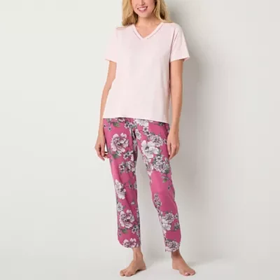 Liz Claiborne Womens V-Neck Short Sleeve 2-pc. Pant Pajama Set