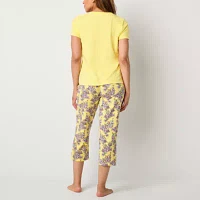 Liz Claiborne Womens 2-pc. Henley Neck Short Sleeve Capri Pajama Set