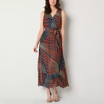 Robbie Bee Womens Sleeveless Striped Maxi Dress