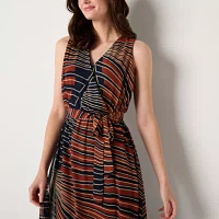 Robbie Bee Womens Sleeveless Striped Maxi Dress