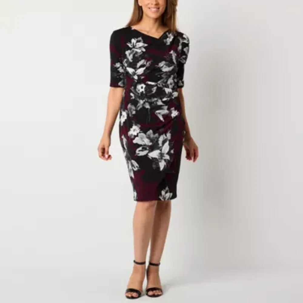 Connected Apparel Womens Short Sleeve Floral Sheath Dress