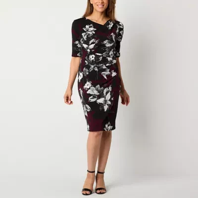 Connected Apparel Womens Short Sleeve Floral Sheath Dress