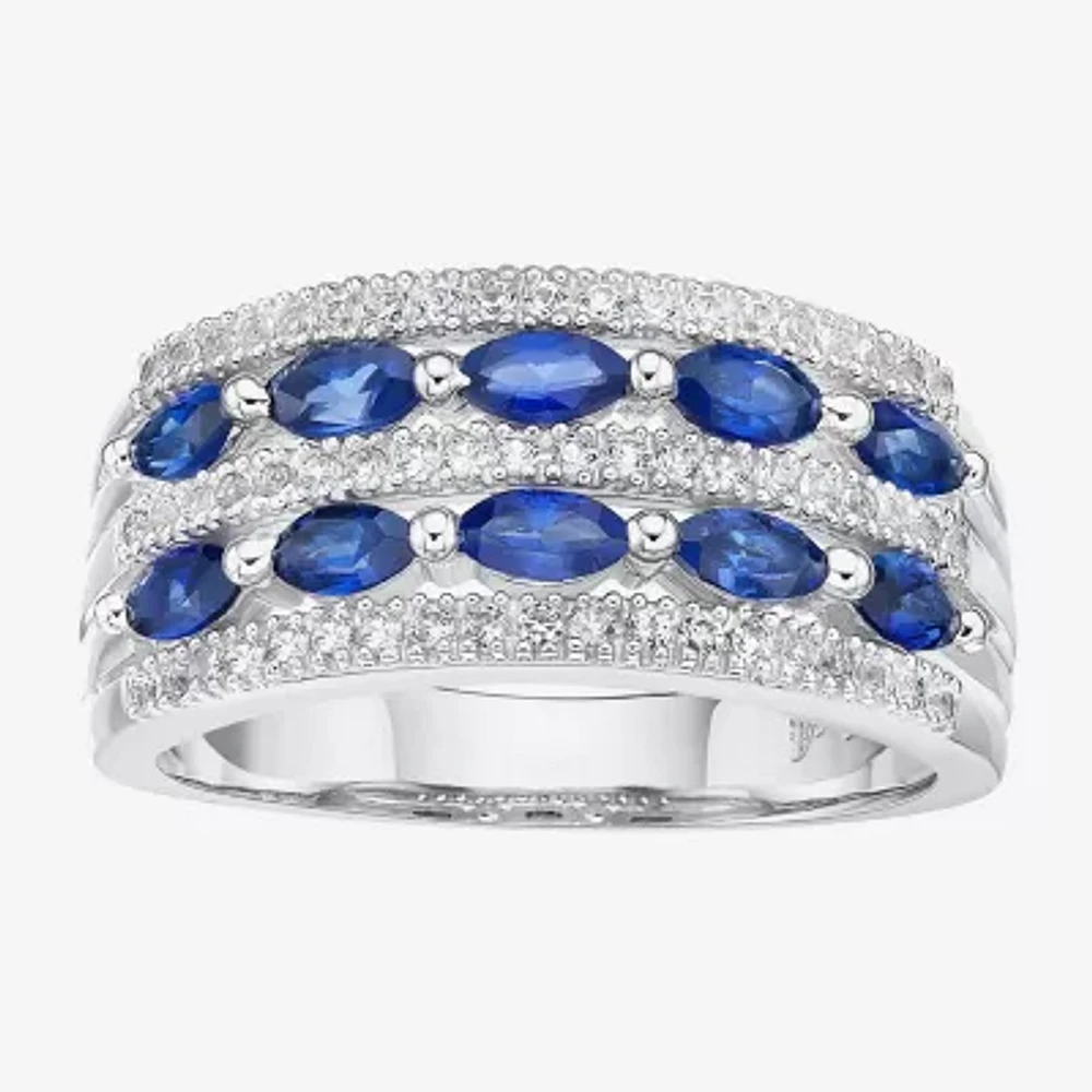Womens Lab Created Blue Sapphire Sterling Silver Cocktail Ring