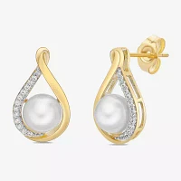 White Cultured Freshwater Pearl 14K Gold Over Silver Drop Earrings