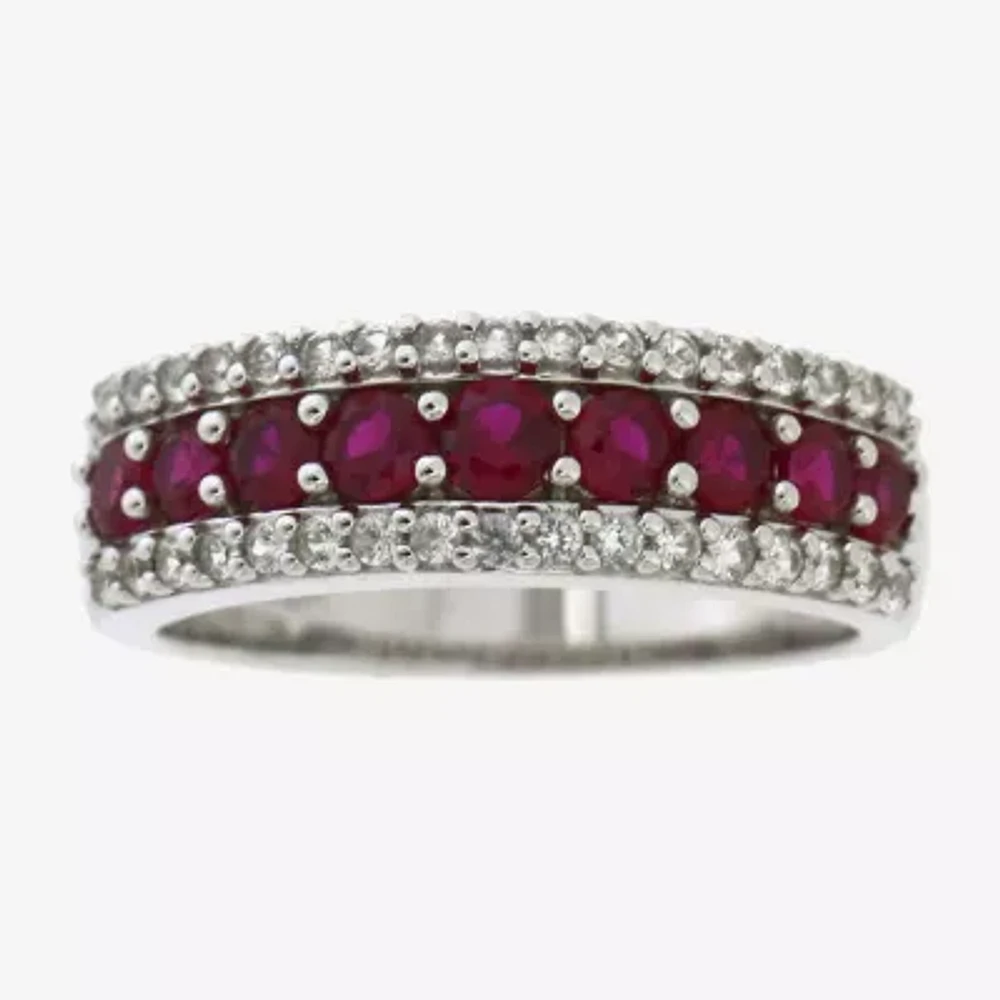 Womens Lab Created Red Ruby Sterling Silver Cocktail Ring