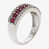 Womens Lab Created Red Ruby Sterling Silver Cocktail Ring