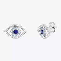 Lab Created Blue Ceylon Sapphire Sterling Silver 8.6mm Evil Eye Stud Earrings