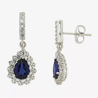 Lab Created Blue Sapphire Sterling Silver Pear Drop Earrings