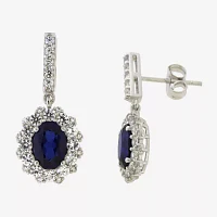 Lab Created Sapphire Sterling Silver Oval Drop Earrings