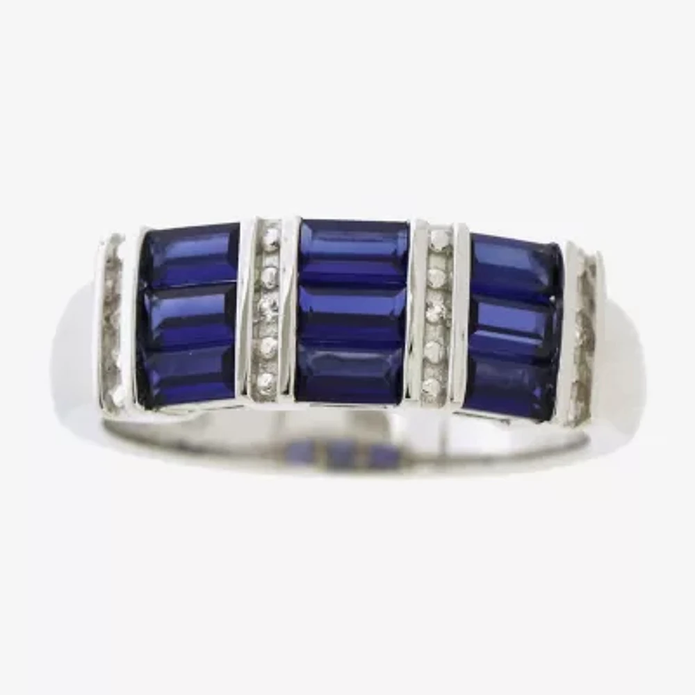 3.5MM Lab Created Blue Ceylon Sapphire Sterling Silver Band