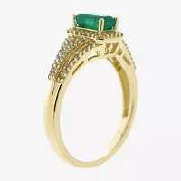 Womens Genuine Green Emerald 10K Gold Cocktail Ring