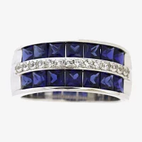 5MM Lab Created Blue Ceylon Sapphire Sterling Silver Band