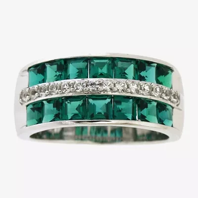 5MM Lab Created Green Emerald Sterling Silver Band