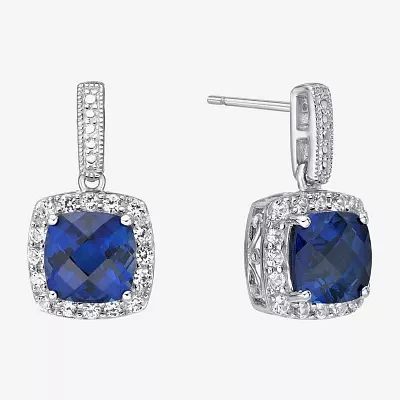 Womens Lab Created Blue Ceylon Sapphire Sterling Silver Drop Earrings