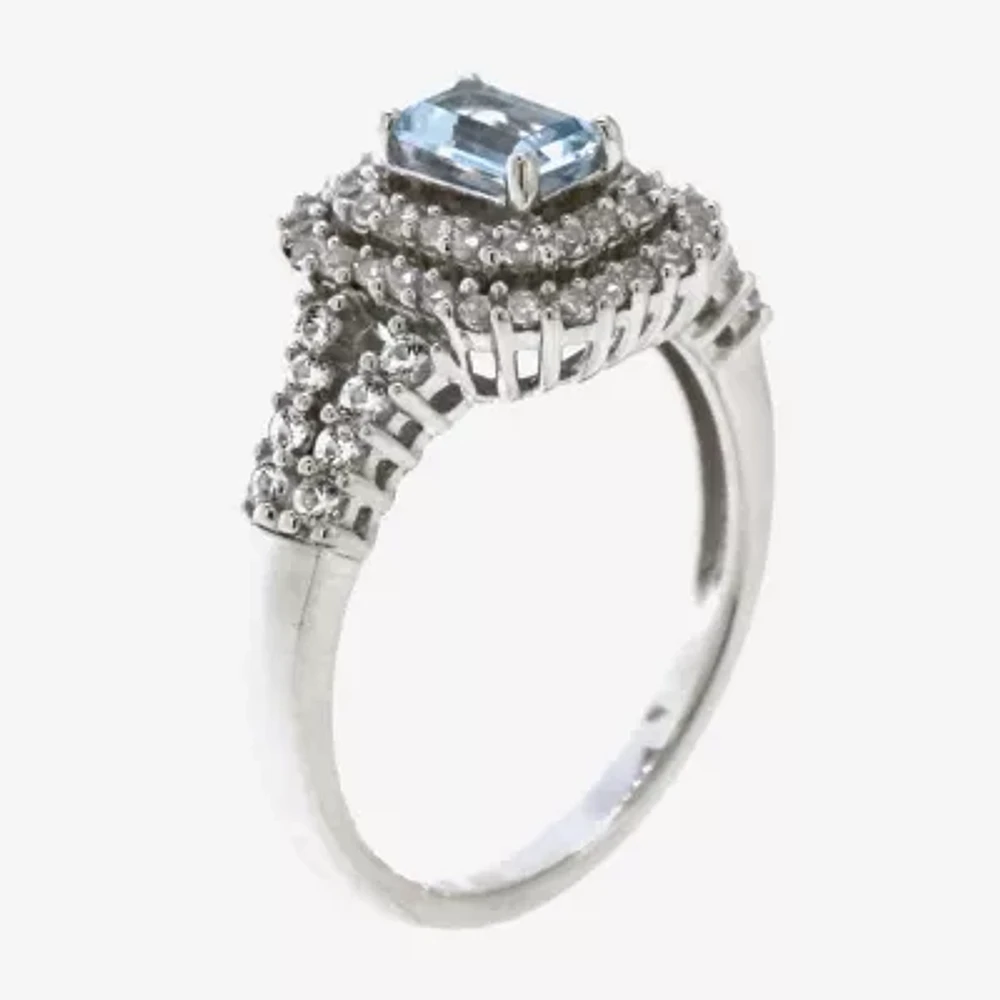 Womens Genuine Blue Aquamarine Sterling Silver Cocktail Ring