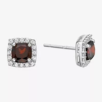 Genuine Red Garnet Sterling Silver Stud Earrings