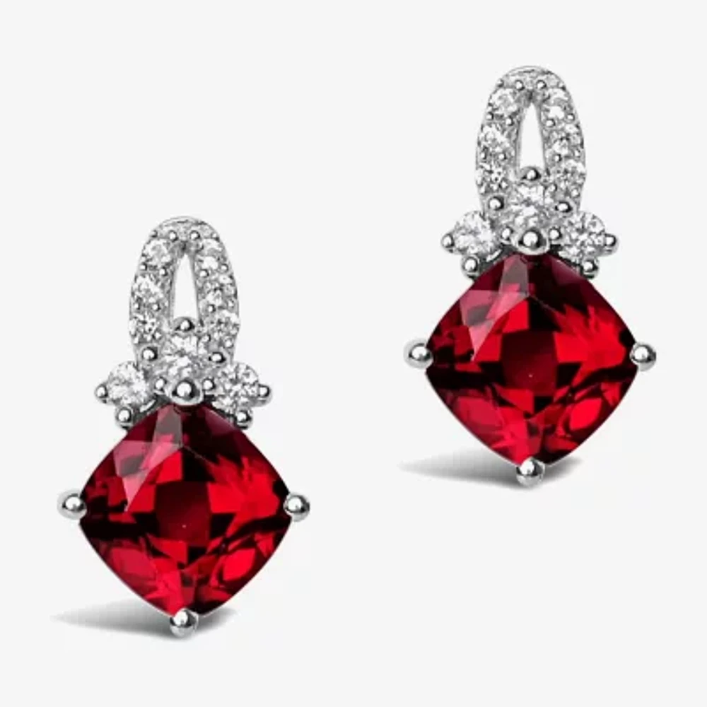 Lab Created Red Ruby Sterling Silver 13.5mm Diamond Stud Earrings