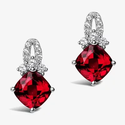 Lab Created Red Ruby Sterling Silver 13.5mm Diamond Stud Earrings